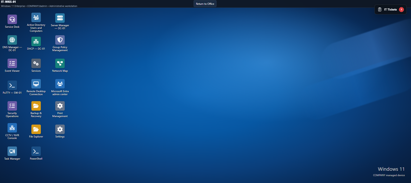Simulated IT administration workstation