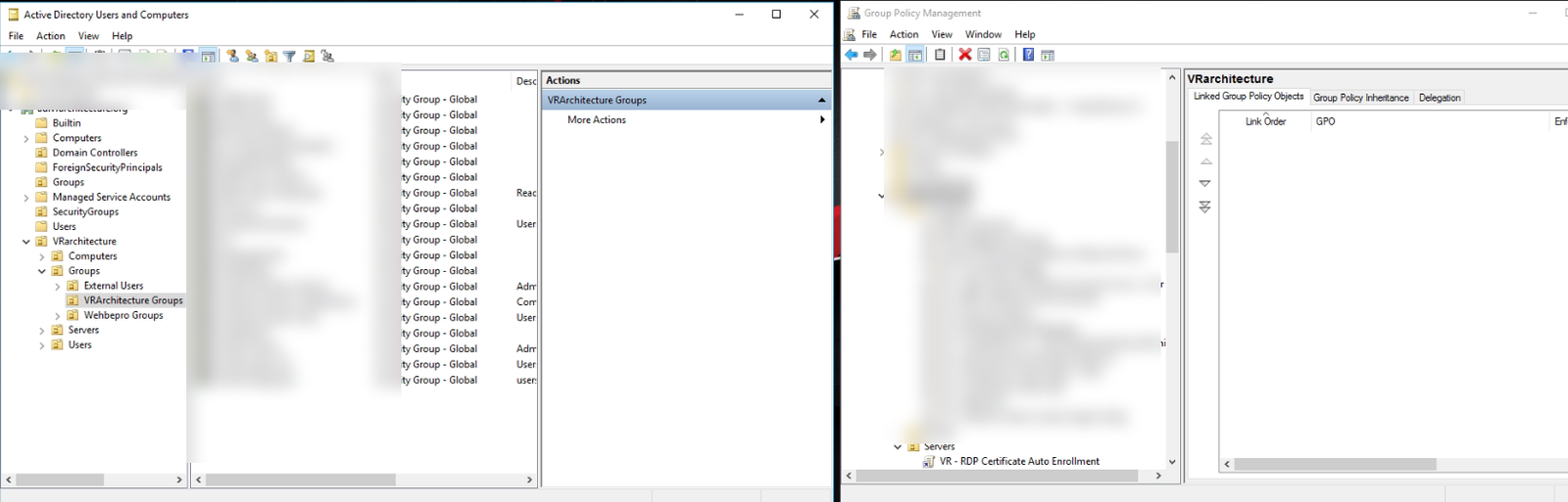 Sanitized Active Directory and Group Policy administration view