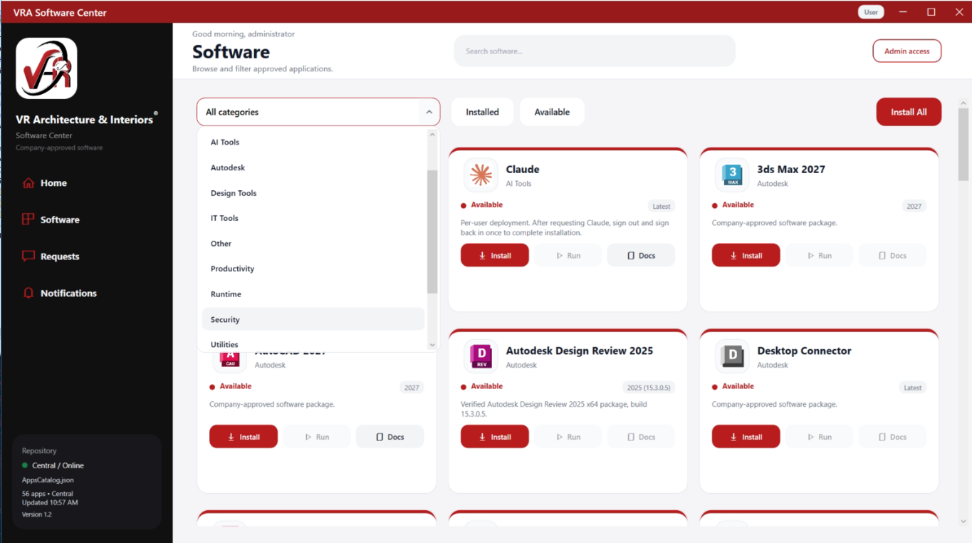 VRA Software Center software catalog