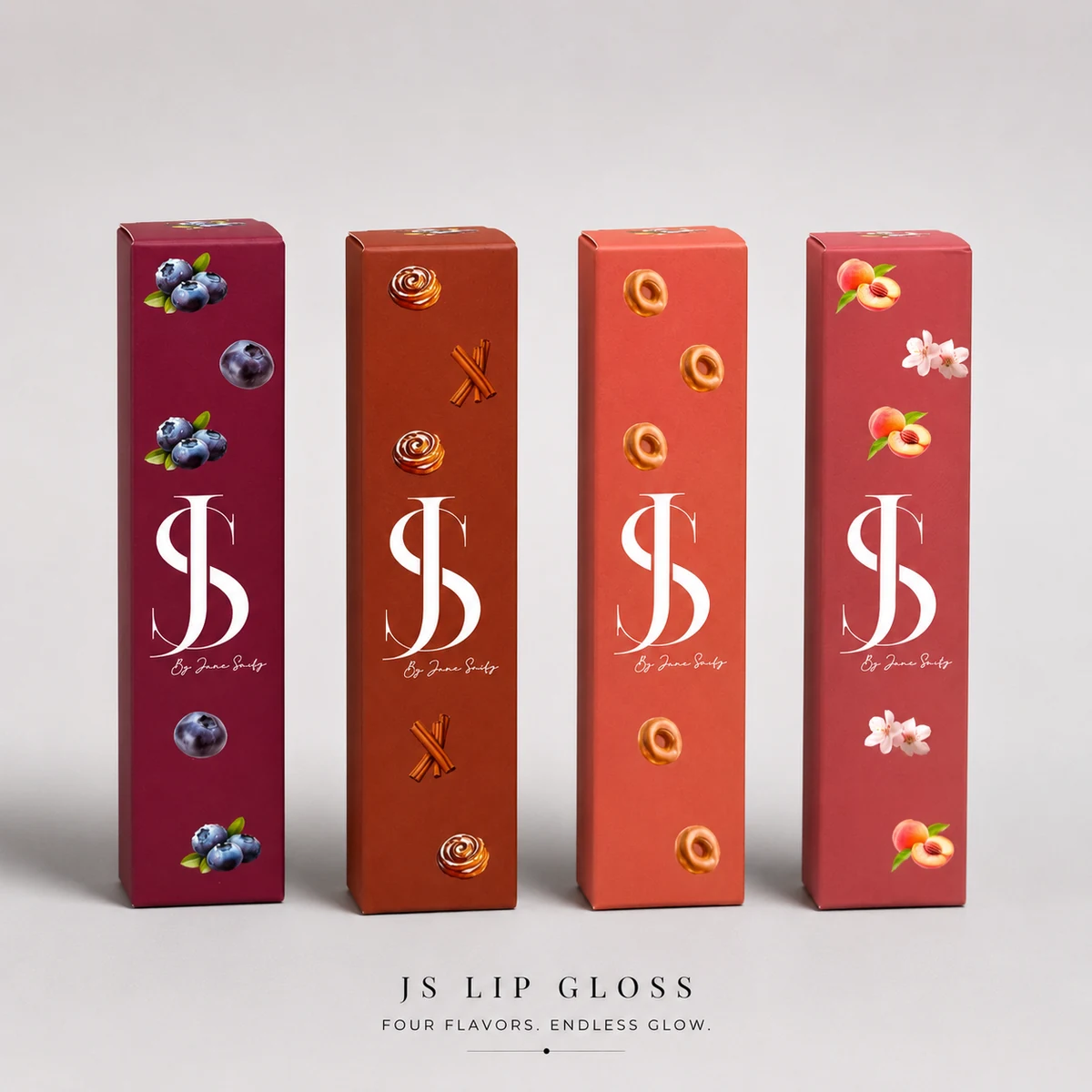 JS Lip Gloss collection with four shades